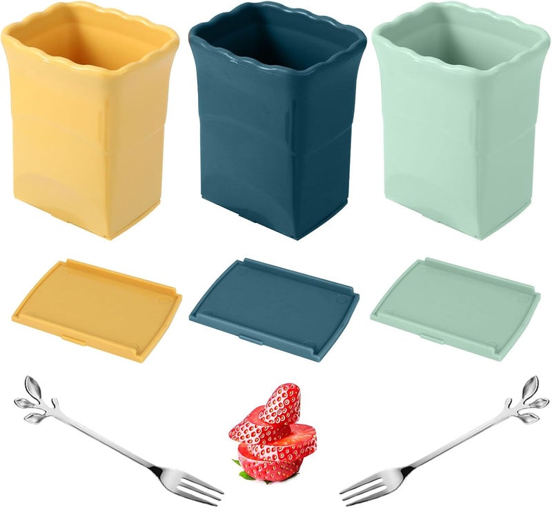 Dokpod 5 Pack, 3 Pcs Cup Slicers with 2 Pcs Stainless Steel leaf Forks Strawberry Slicer Banana Fruit Cutter Egg Slicer Multifunctional Soft Fruit and Vegetable Slice Fresh Platter Making - Image 1